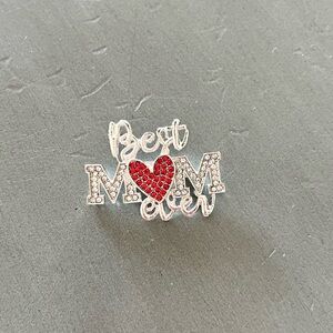 NEW Silver Best Mom Ever Allover Rhinestone & Heart 1.5" Brooch Pin Mother's Day